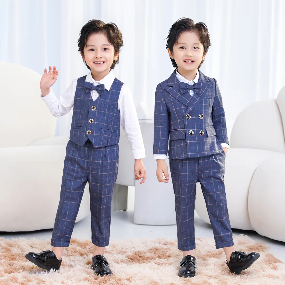 

Formal Children's Plaid Dress Suit Baby Boys First Birthday Party Performance Wedding Costume Kids Blazer Vest Pants Clothes