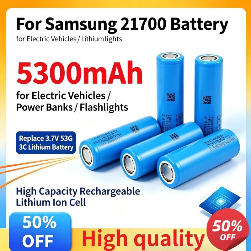 21700 5300mA 3.7V 53G 3C Lithium Battery for Samsung Electric Vehicles Power Banks Flashlights Replace Rechargeable Batteries