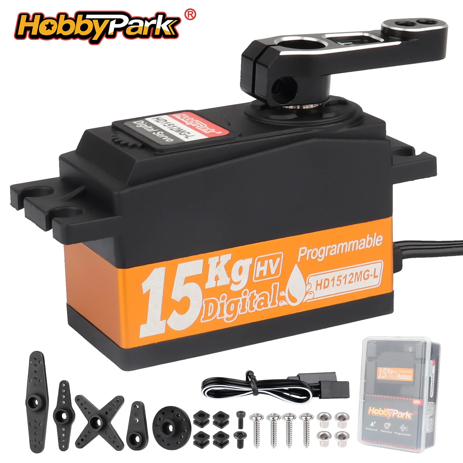 HobbyPark Waterproof 15kg Low Profile Digital Metal Gears Servo for 1/10 RC Drift Car On Road Touring HD1512MG-L