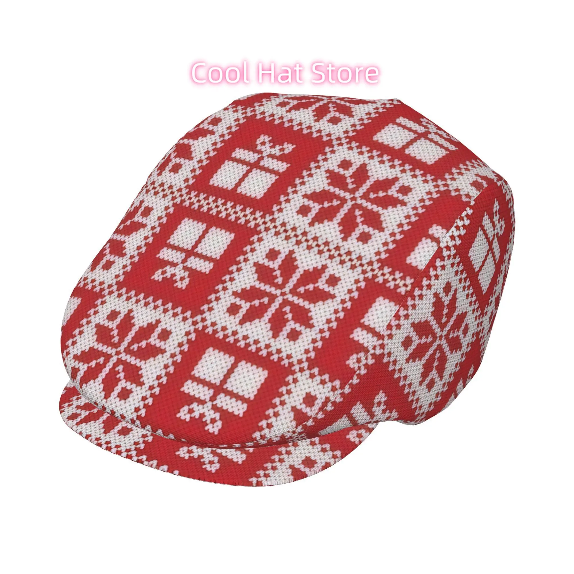 A Fully Printed Flat Cap Suitable for Both Men And Women, Featuring a Christmas Design. This Adjustable Newsboy Beret, Also Know