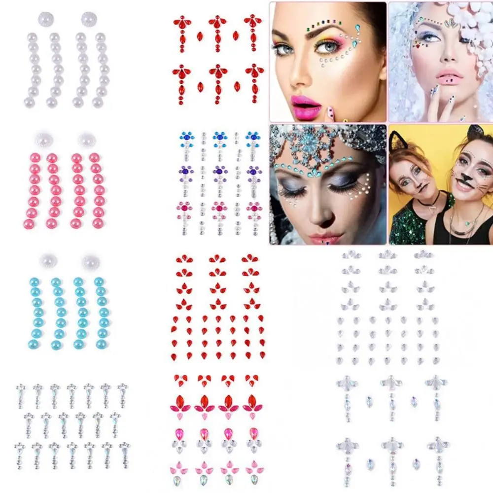 DIY Adhesive Makeup Diamond Sticker Diamond Mask Temporary Rhinestone Tattoo 3D Crystal Pearl Crystal Gems Tattoo Party