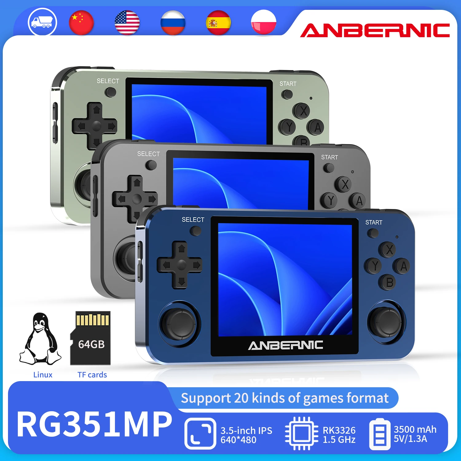 ANBERNIC RG351MP RG350M Retro Game Console PS1 RK3326 Player Aluminum Alloy Shell 3.5