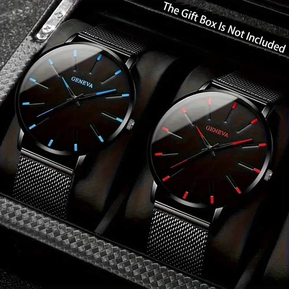 2 pezzi/set, set di orologi da uomo e da donna, orologio da polso analogico alla moda con quadrante nero classico casual, regalo di compleanno per la festa del papà G
