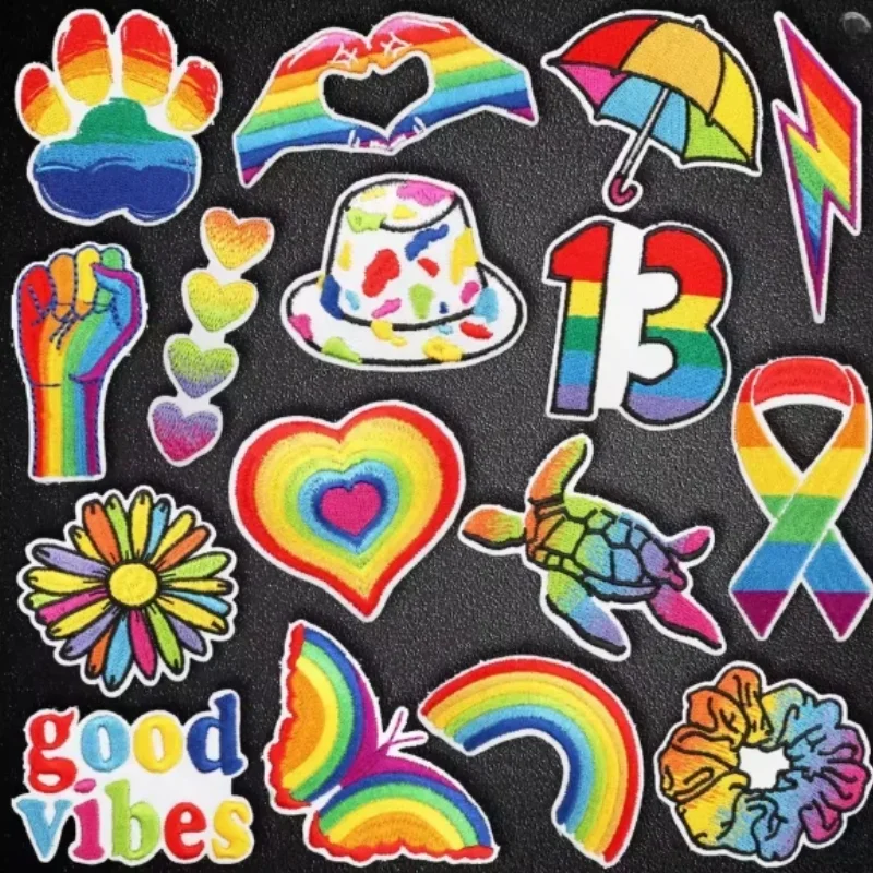 10PCS Wholesale Rainbow Pride Embroidered Patches LGBTQ Iron on Sew on Applique for Clothes Backpack Hat DIY Craft Accessories