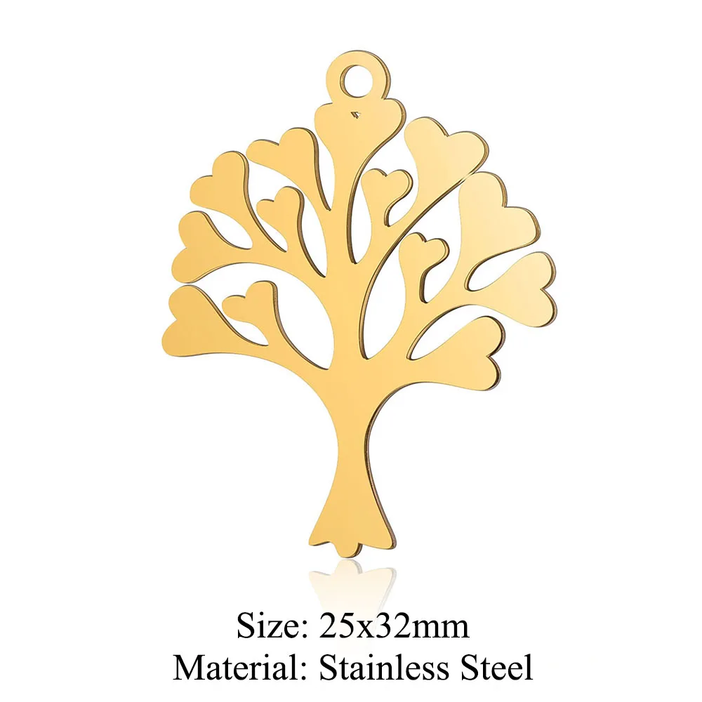 10pcs/lot Stainless Steel Leaf DIY Jewelry Charms Wholesale Life Tree Flower Necklace Making Pendant Never Fade Top Quality