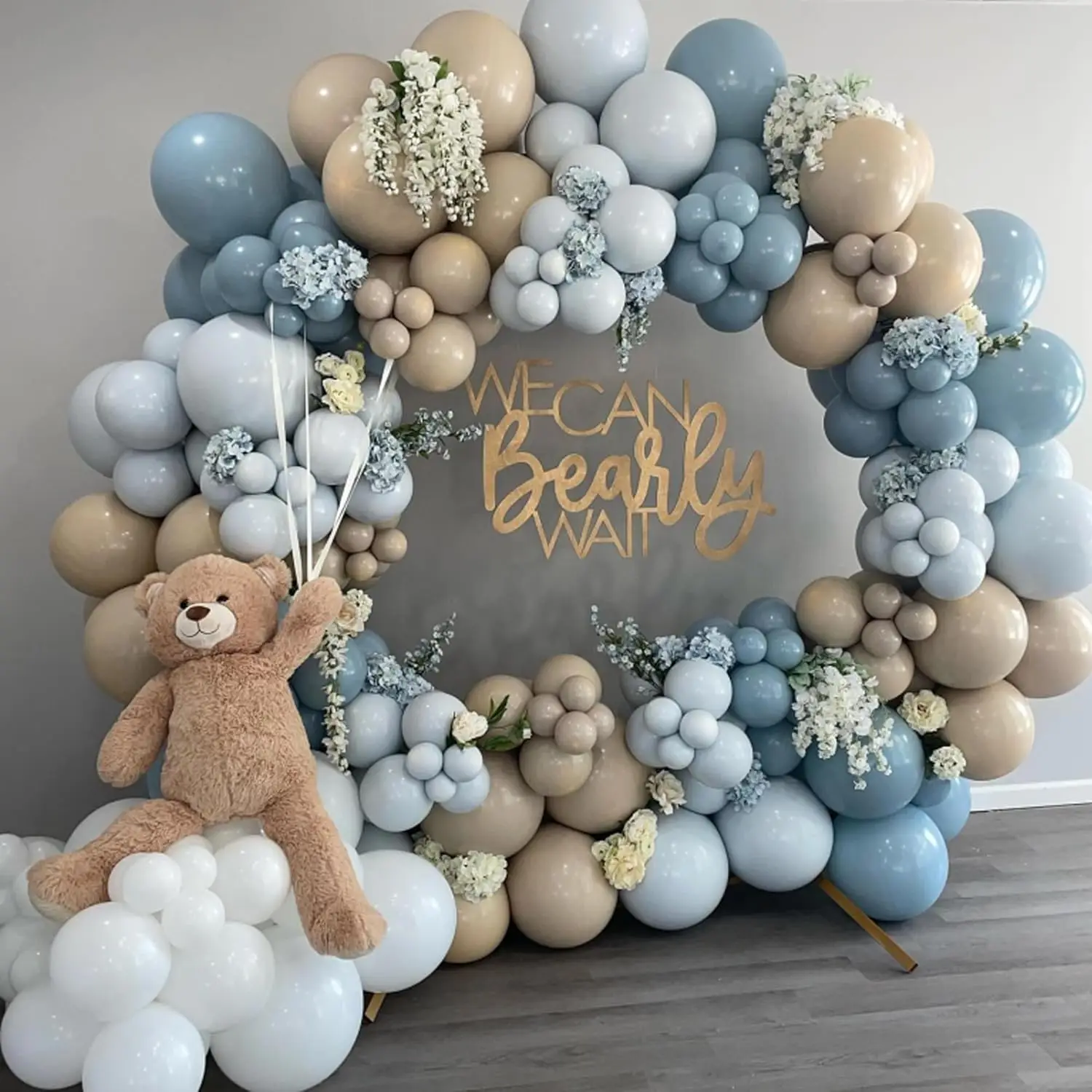 110Pcs Dusty Blue Sand White Balloons Garland Arch Kit for Baby Shower Gender Reveal Boy Birthday Bear Theme Party Decorations - view 5