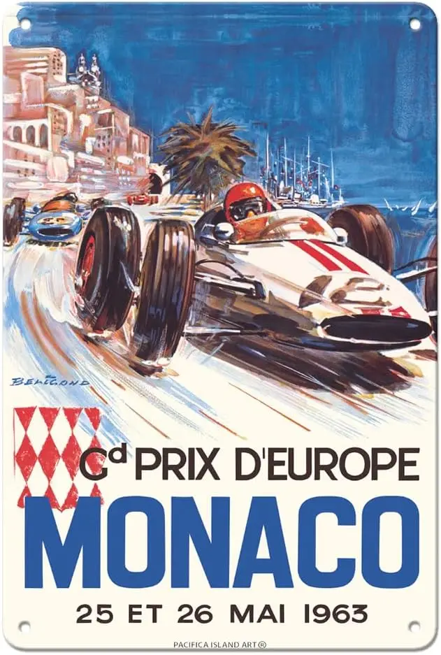 Pacifica Island Art Monaco Grand Prix Europe (Gd D’Europe) - Póster de carreras de coches de Fórmula Uno de estilo vintage de Michel Beligond c.1