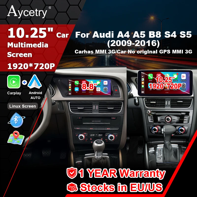Aycetry 1920*720P Écran Linux Android Auto 10.25" Autoradio sans fil Carplay Stéréo pour Audi A4 A4L B8 2009-2016 Bluetooth Autoradio Airplay Autolink Lecteur multimédia 2 DIN Mirror Link Navigation GPS