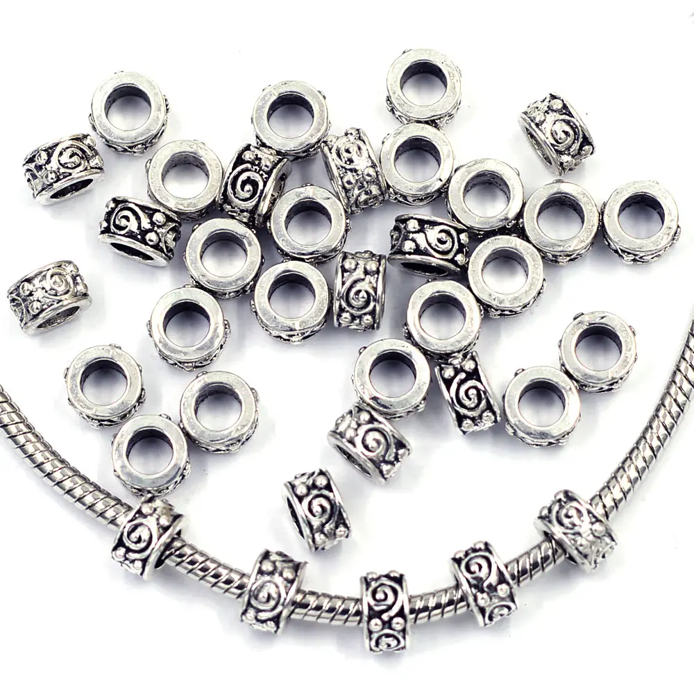 Silver Tone Dot Flower Spacer European Beads Round Big Hole For Charms Bracelets Jewelry DIY Handmade Accessories 8x5mm