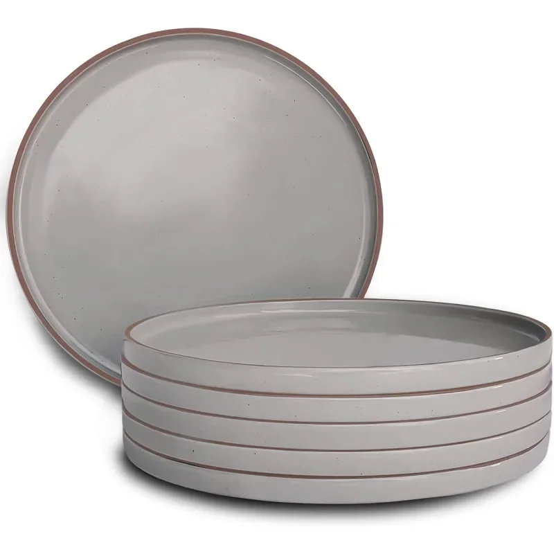 

Mora Ceramic Flat Dinner Plates Set of 6, 10.5 in High Edge Dish Set - Microwave, Oven, and Dishwasher Safe, Scratch