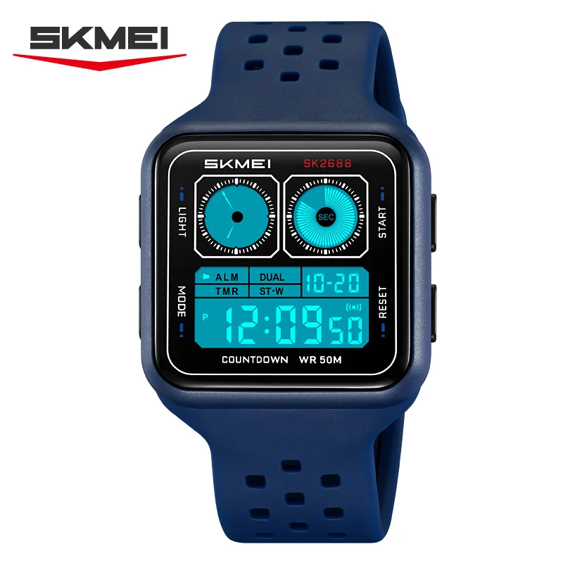 SKMEI 2688 New Fashion Sports Square Digital Watch Waterproof Multi Functional Countdown Men's Electronic Watch Reloj Hombre