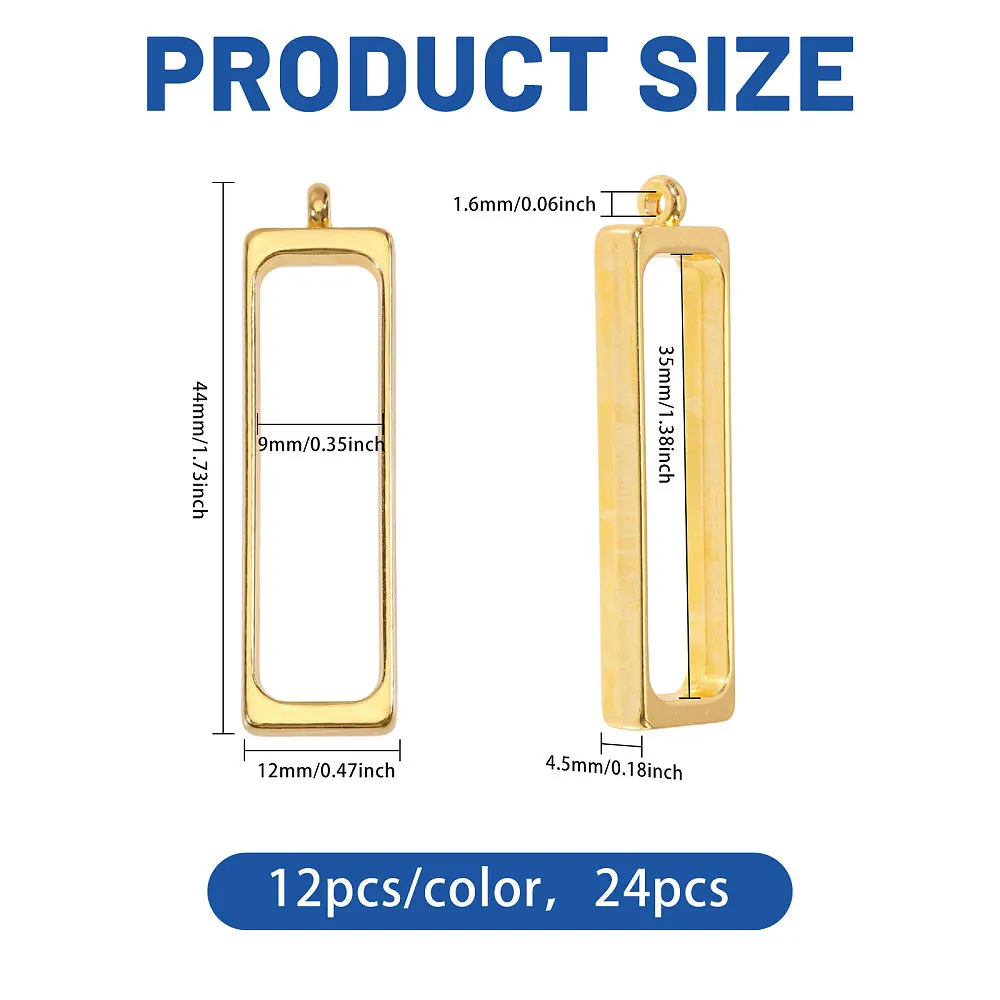 48 Pcs Rectangle Open Bezel Pendant Alloy Hollow Frame Pendants Open Frame Pendant Charms for Resin Jewellery Making DIY Earring