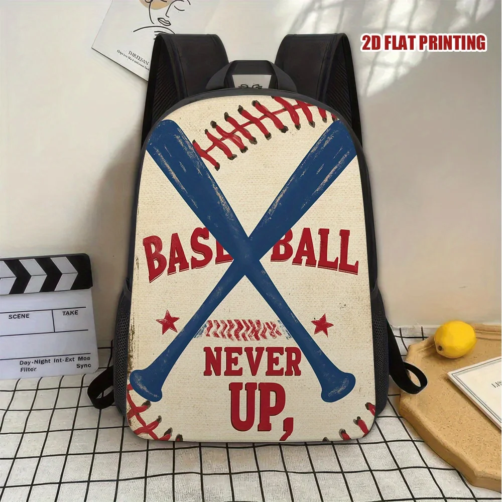 

1 Stylish Baseball Themed Backpack 2D Flat Print Backpack - Lightweight and Durable Polyester Material with Removable Shoulder