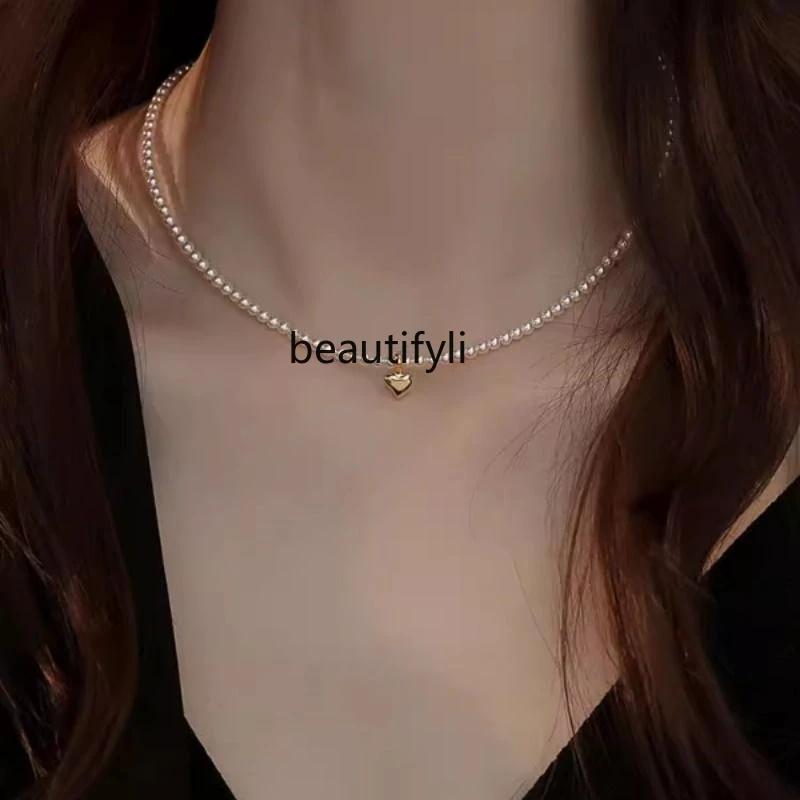 3Mm Shijia Xiaomi Bead Pearl Necklace Women's Neck Chain Love Clavicle Chain Small Pearl New Butterfly