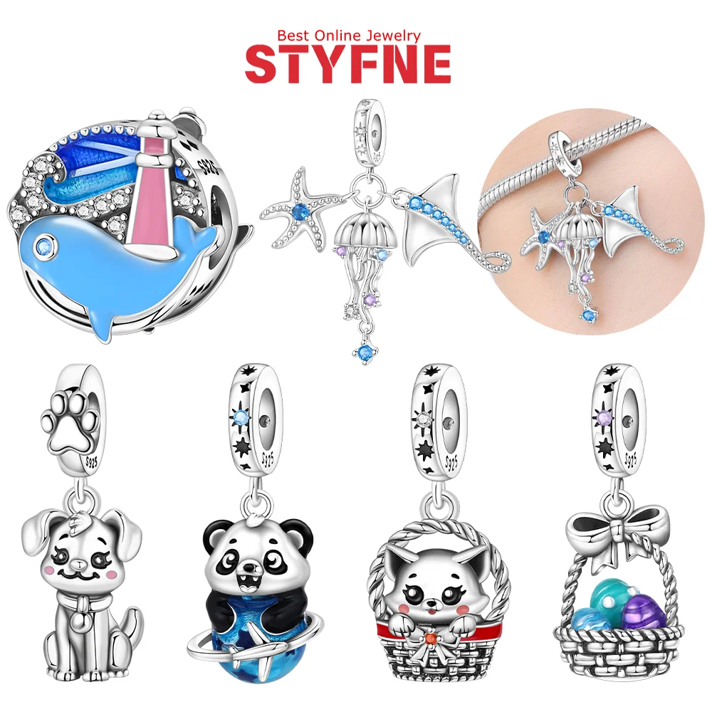 Animal Charms 925 Silver Cat Dog Panda Dolphin Ircon Starfish Beaded Pendant Fit Original Bracelet DIY Jewelry Gift for Women