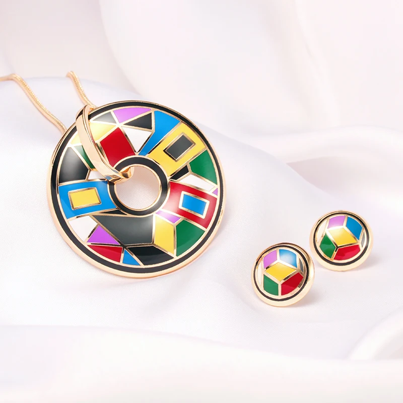 New Arrival Set Women Trendy Gift Sieraden Sets Anniversary Engagement Necklace/Earrings Stainless Steel Enamel Jewelry