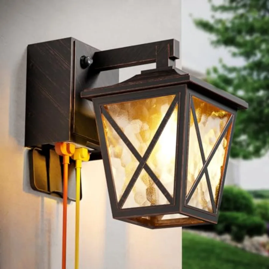Porch Lights with Outlet, Dusk to Dawn Outdoor Light with Outlet Built-in, Waterproof Anti-Rust Lantern Outside Light with GFCI