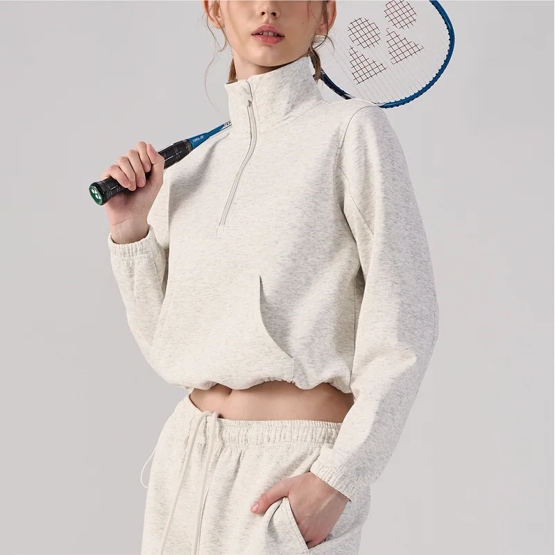 Women Half Zip Pullover Stand Collar Sweatshirt Autumn Winter Outdoor Sports Long Sleeve Top Tennis Fitness Yoga Jacket