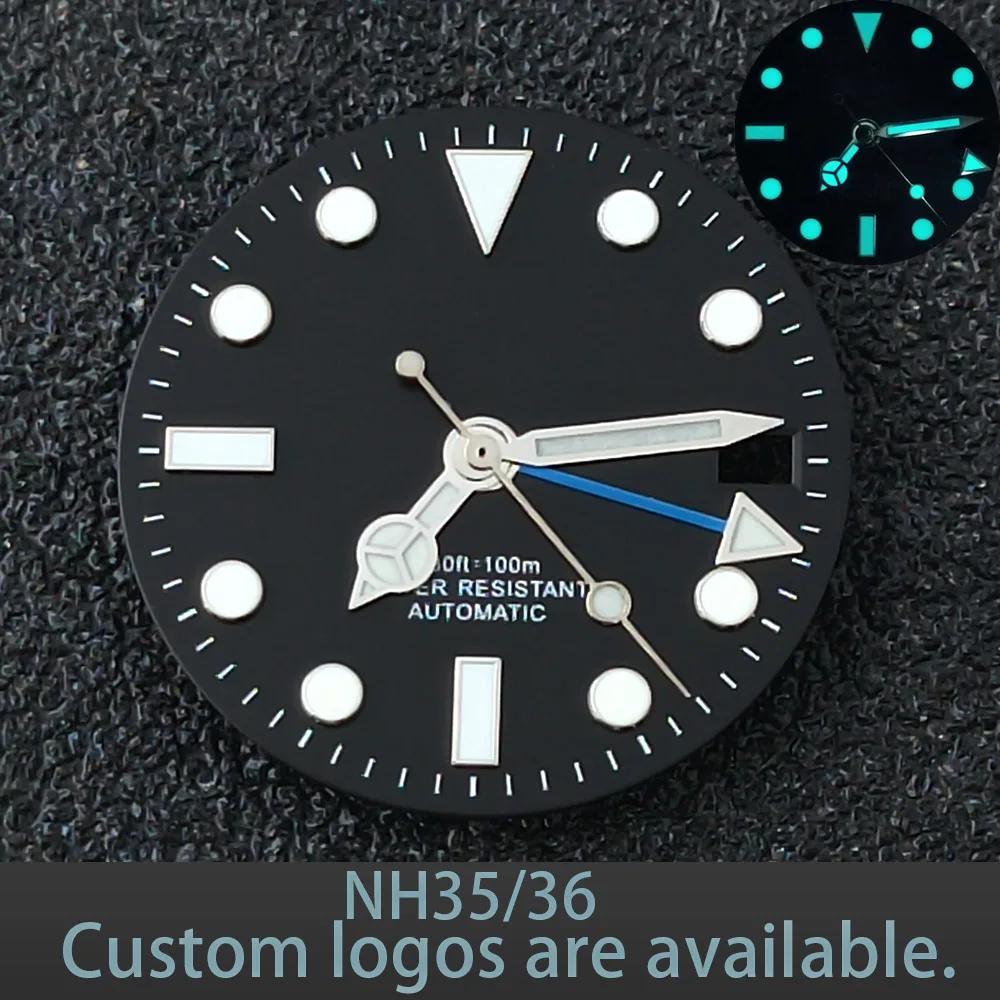 40.5mm double-sided or single turn 24 tooth sapphire case NH35 movement suitable for GMT NH34 NH35 NH36 movement 28.5mm dial