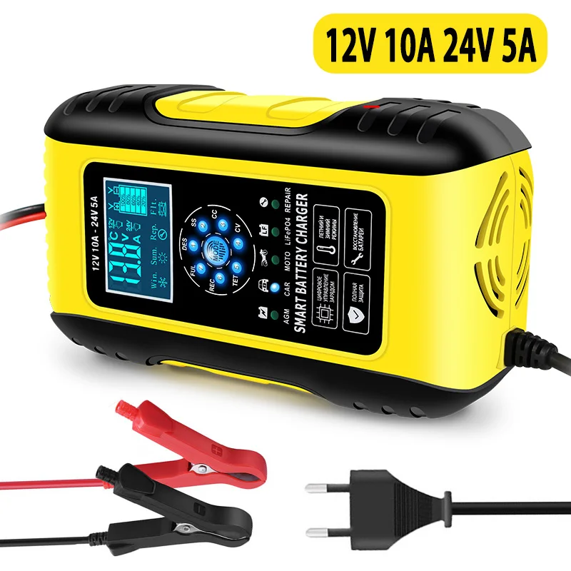 12V/24V Intelligent Full Automatic Car Battery Charger Auto Motorcycles Pulse Repair Chargers for Gel AGM LiFePo4 Wet Lead Acid