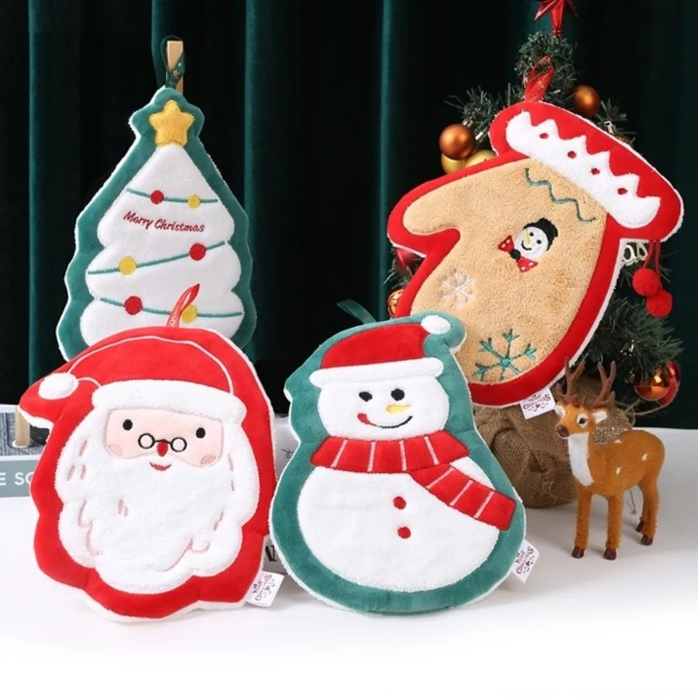 

Креативное мультяшное рождественское полотенце для рук в виде снеговика, впитывающее, из кораллового флиса, для ванной комнаты, рождественский декор, быстросохнущая салфетка для протирания