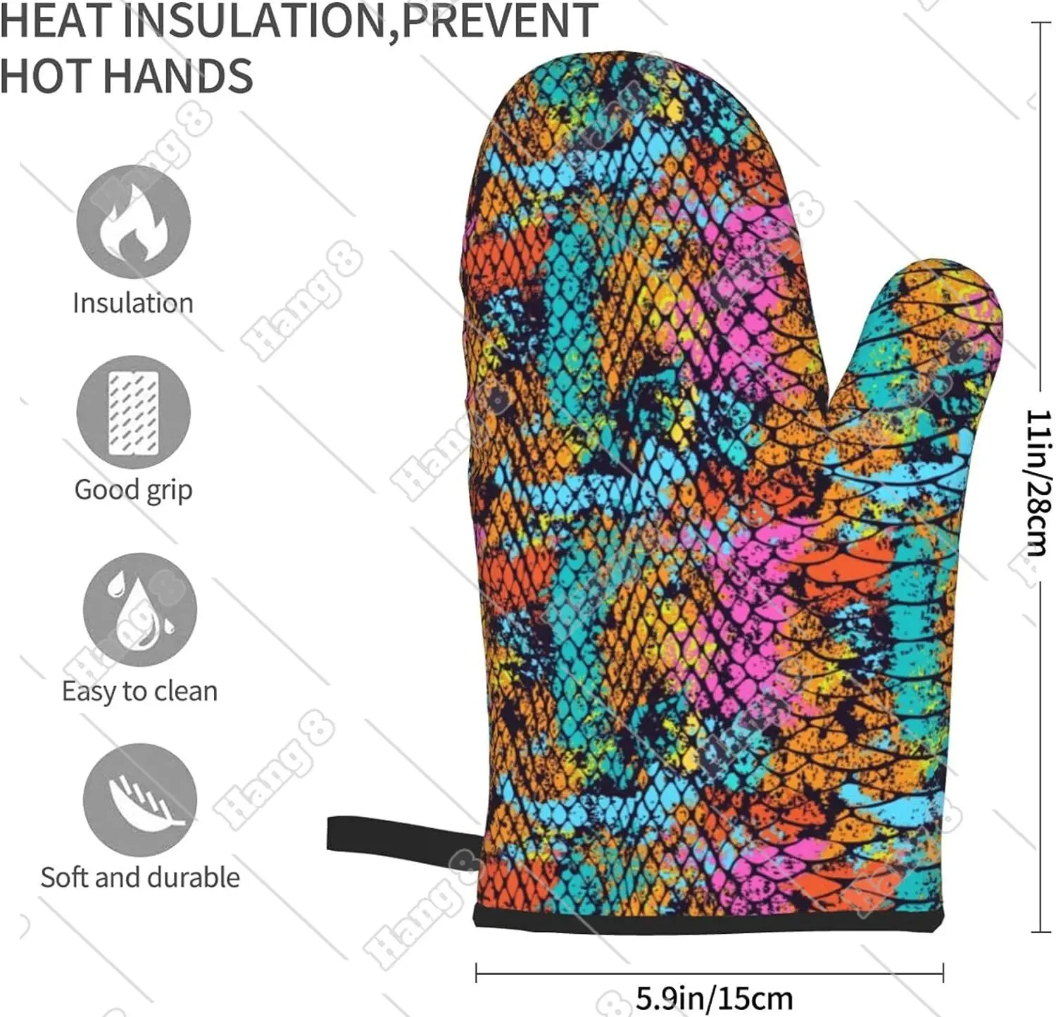 Snake Skin Print Animals Oven Mitts Heat Resistant Kitchen Waterproof Gloves with Inner Cotton Layer for Cooking BBQ Baking 2pcs