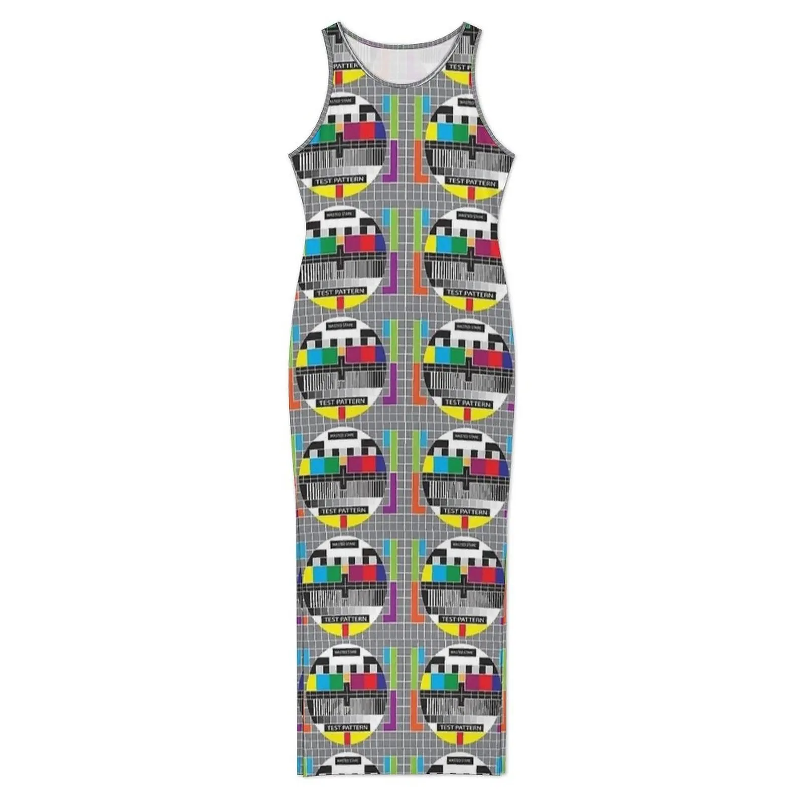 Ladies Bodycon Dress Modern Classic Test Card Print Maxi Dresses Summer  Sleeveless Street Style Custom DIY Dress Large Size