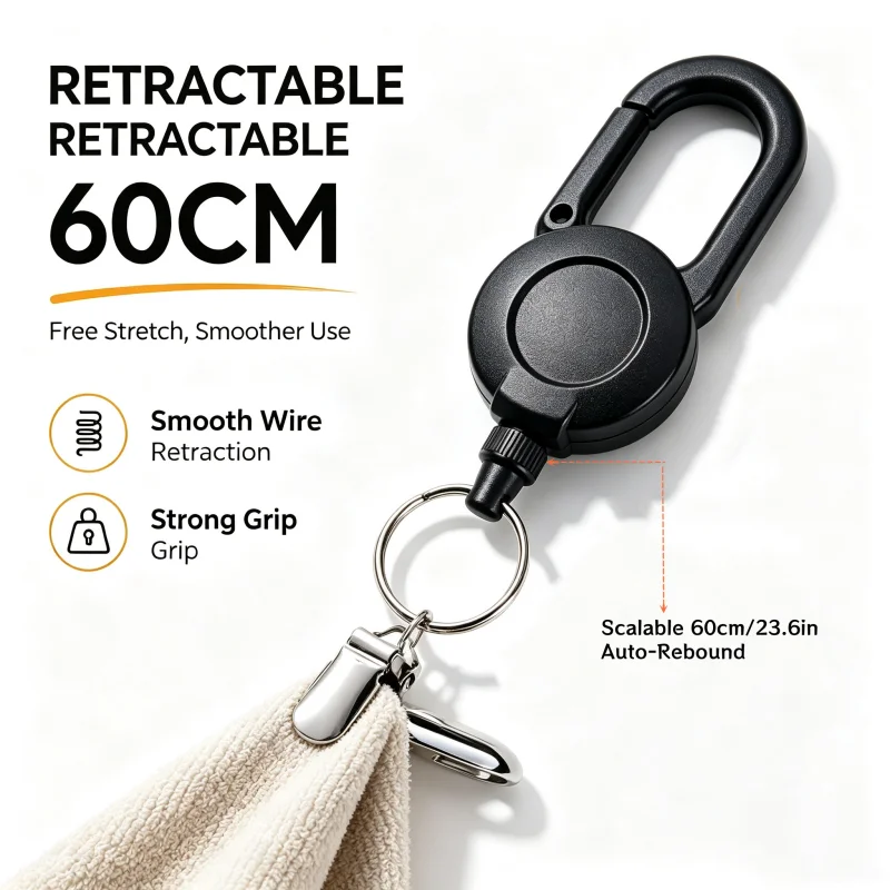Multi Functional Retractable Towel Clip Keychain, Hat Clip, Automatic Rebound And Contraction Hook Clip. Free Stretching