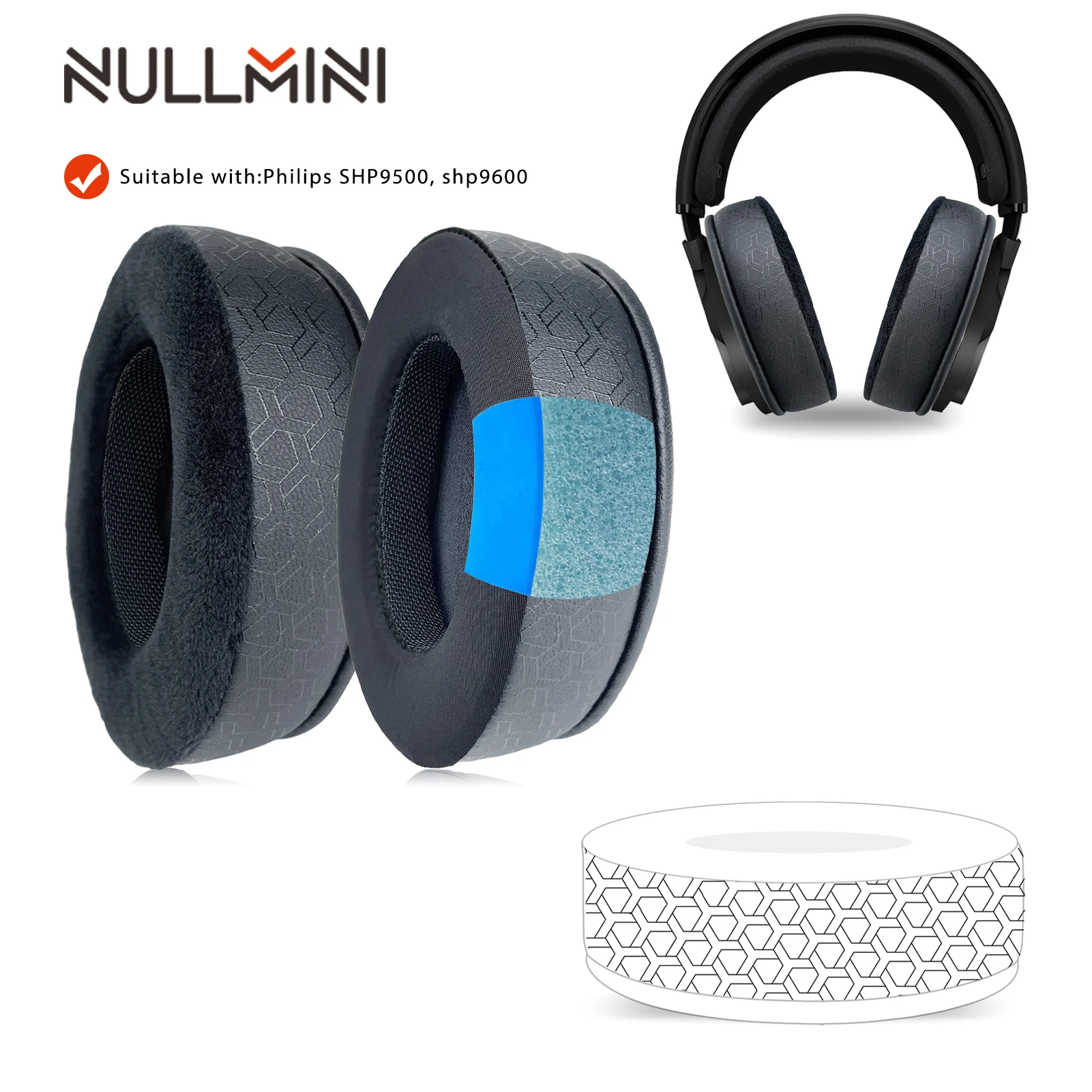 NullMini Replacement Earpads For Philips SHP9500, SHP9600 Headphone Cooling Gel Earmuffs Ear Cover Headband HeadBeam