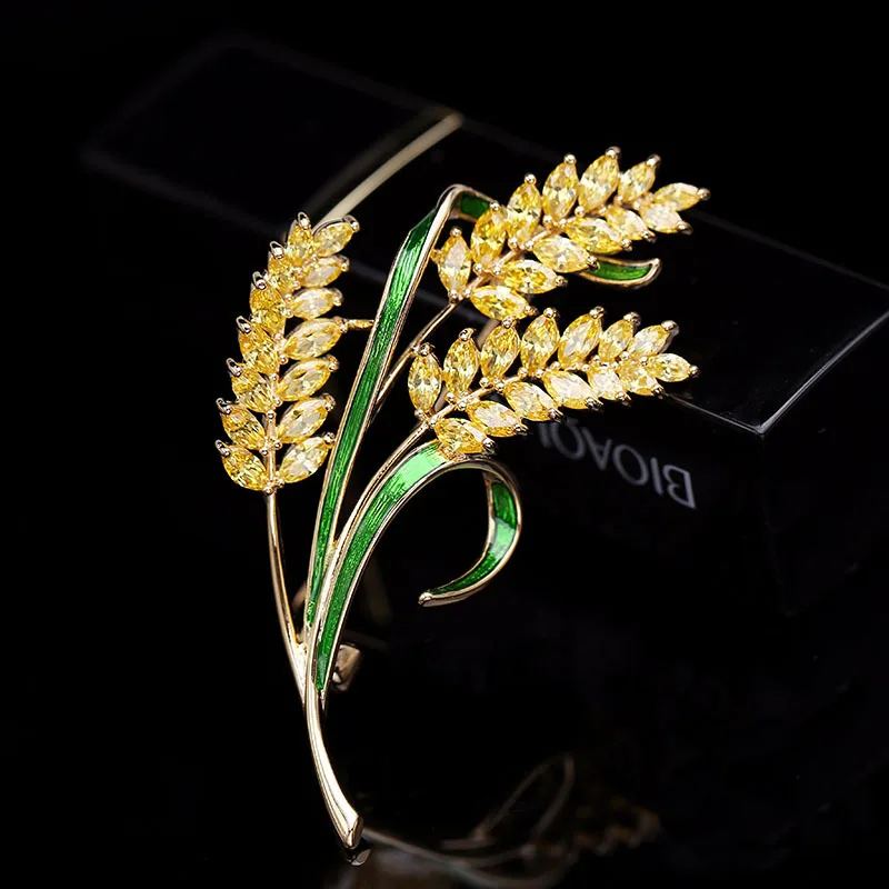 

2023 Autumn/Winter Zircon Breast Blossom Women'S Atmospheric Suit Pin Versatile Gold Wheat Ear Breast Pin