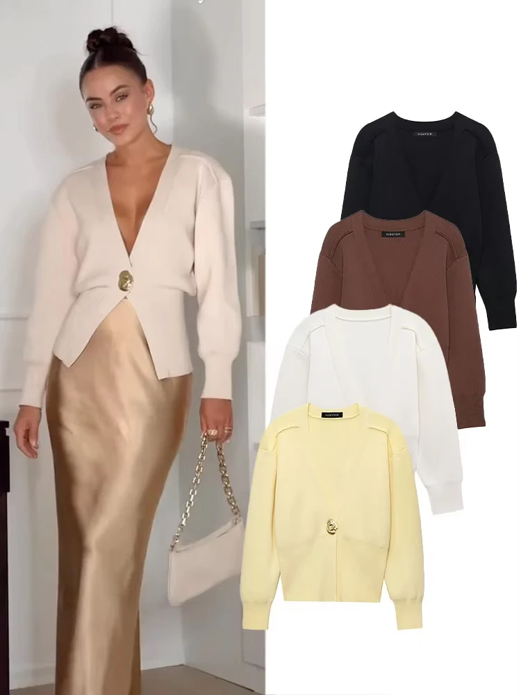 

HH Women's 2025 Fashion V-neck High-end Jacket Long Sleeve Knitted Cardigan Top Female Elegant Commuter Versatile Casual Top