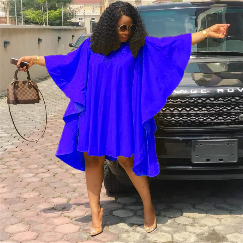 Streetwear Batwing Sleeve Casual Dress Women Summer O-neck Loose Ruffles Big Hem Knee-length Dress Vestidos De Verano Mujer 2022