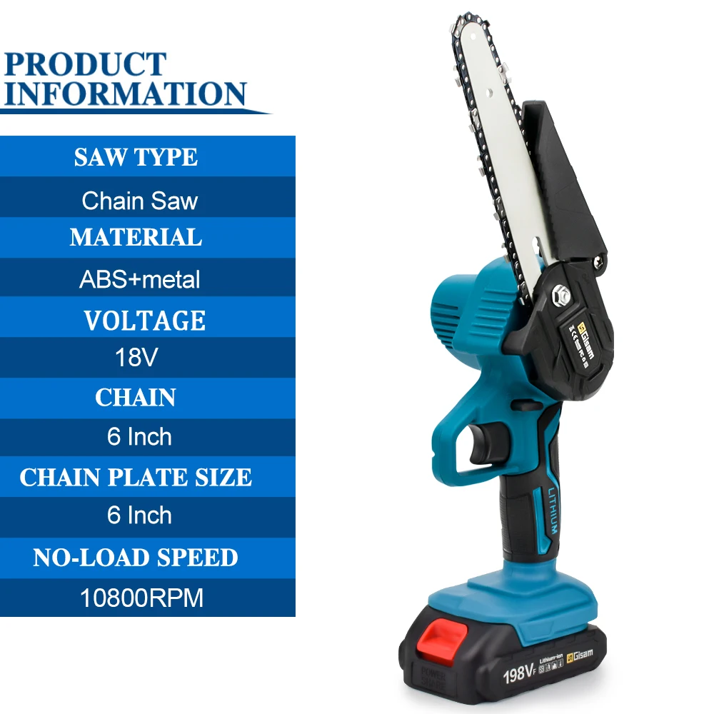 198VF 6 Inch Electric Chain Saw Cordless Mini Handheld Pruning Saw Woodworking Electric Saw Power Tools For Makita 18V Battery