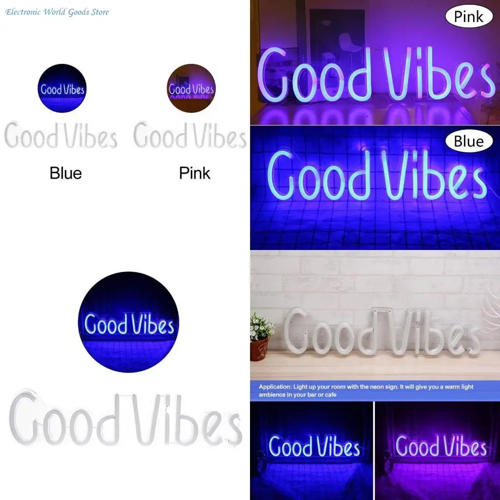 A3PD Good Vibes LED Wall Signs for Christmas Decoration USB Powered with 2 Hooks