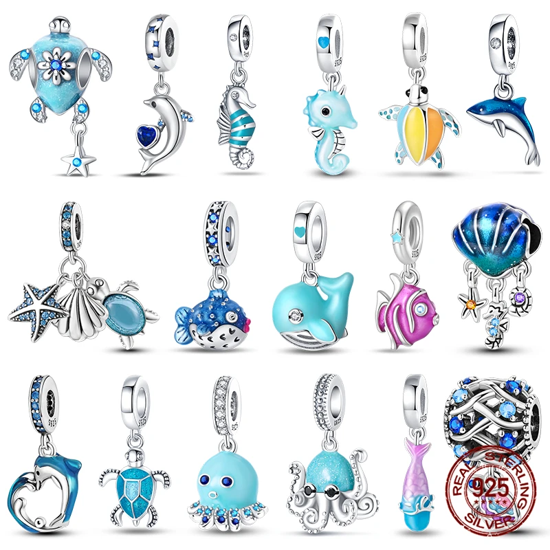 Hot Sale Glowing Turtle & Dolphin Charms Fit Pandora Original Bracelets 100% 925 Sterling Silver Jewelry Making For Women Gift