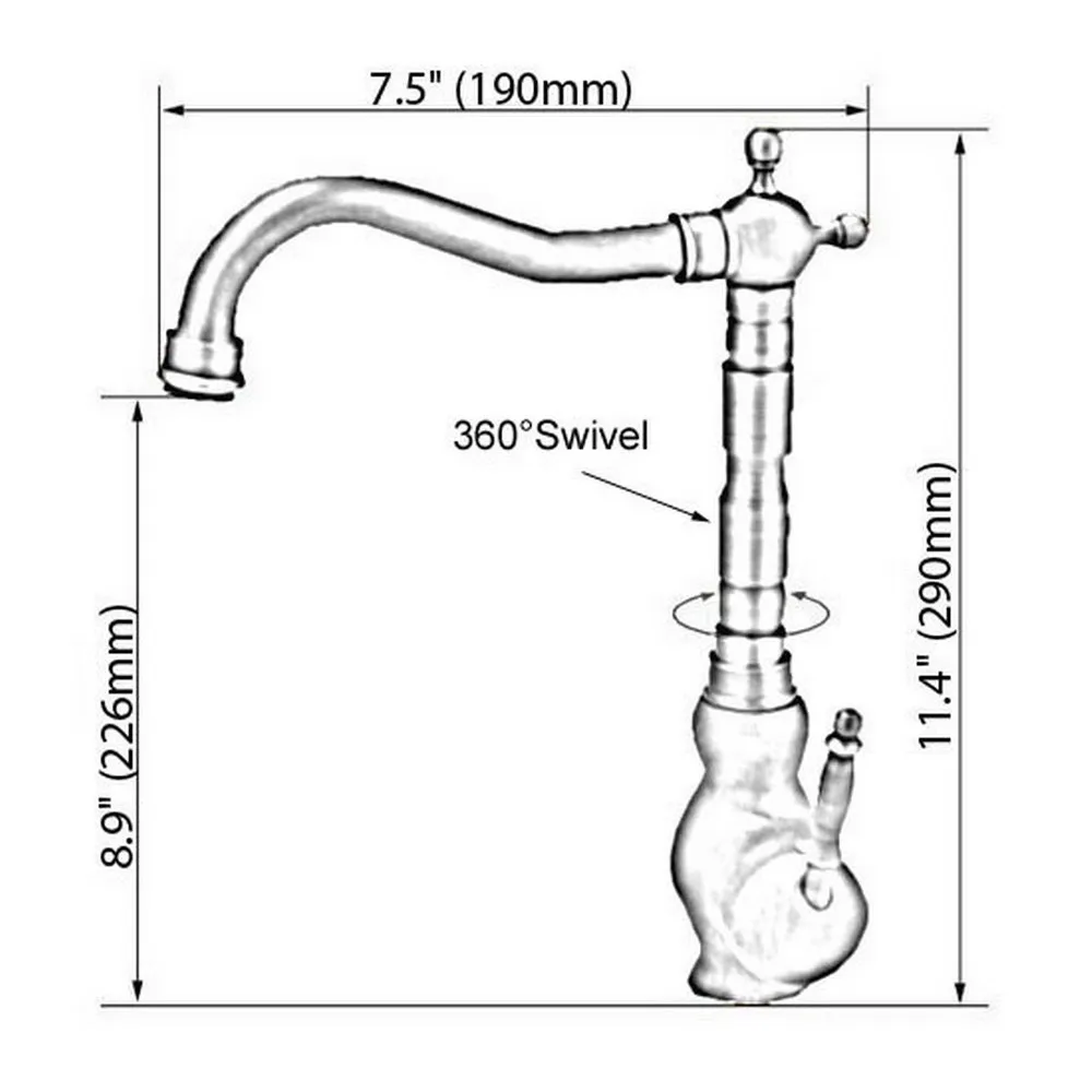 Robinet mitigeur de cuisine en laiton, cuivre rouge Antique, salle de bains, lavabo de cuisine, évier, bec pivotant, poignée unique, un trou monté sur le pont mnf408