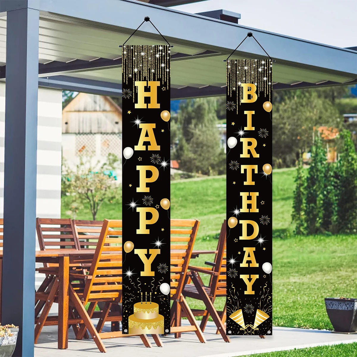 Черно-золотая дверная занавеска с днем рождения 18, 30, украшения для дома, подвесной баннер из полиэстера, принадлежности для дня рождения Черно-золотая дверная занавеска с днем рождения 18, 30, украшения для дома, подвесной баннер из полиэстера, принадлежности для дня рождения