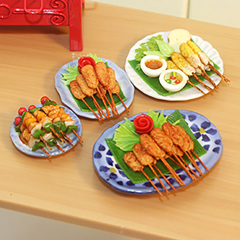 

1 шт. 1/12 миниатюрные аксессуары для кукольного домика, мини-барбекю, поднос для шашлыка, пищевая тарелка, модель игрушки для украшения кукольного дома ob11