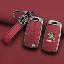 Zinc Alloy Leather Car Remote Key Case Cover Protector Shell Fob For Skoda Superb A7 Kodiaq Octavia A7 A8 Keychain Accessories