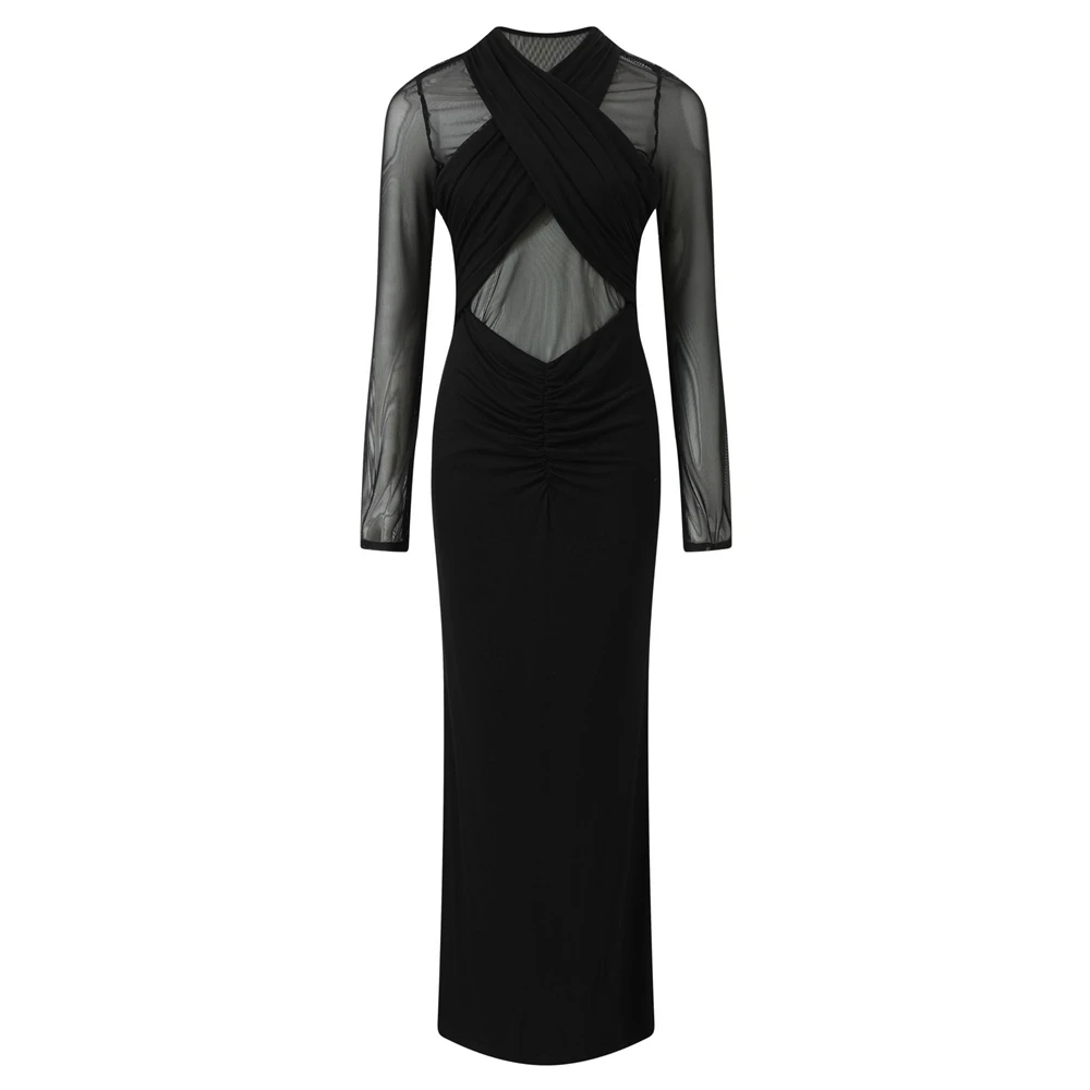 أسود شير الأمومة التقطت الصور فستان شبكة طويلة الأكمام Bodycon ثوب مثير الحمل التصوير الزي استحمام الطفل عثرة ودية #3