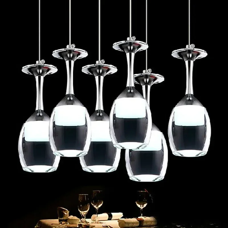 Creative Wine Glass Led Pendant Lighs for Restaurant Acrylic Pendant Lamp 1/3 / 5heads Fashion Bar Dining Room Hanging Light