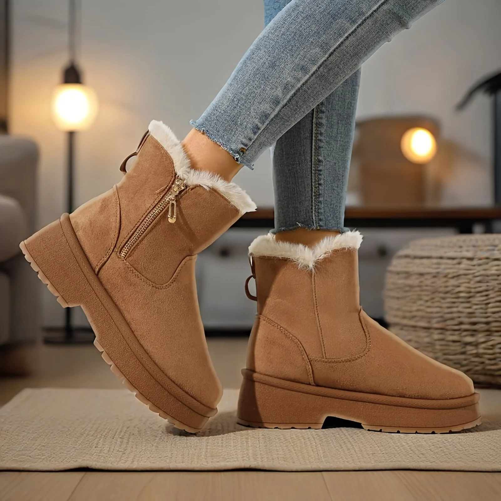 

Women's Mid-Calf Fleece-Lined Thick Bottom Snow Boots Large Size Autumn Winter New Style Warmth Insulation Shot Rubber Climbing