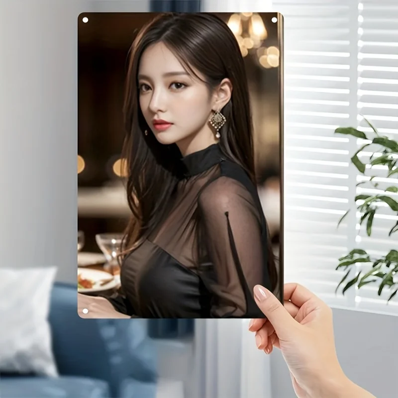 

Metal Wall Art Sign - Korean Beauty Woman Face Profile Iron Poster, Elegant Female Figure For Home & Cafe Decor, Korean-Inspired