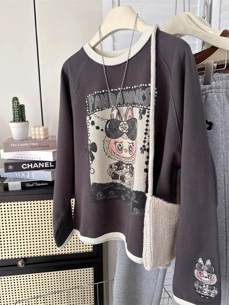 Retro Amerikaanse kleur Blo Print rond Ne Sweatshirt Long Sve ex Lente Herfst Losse Casual Veelzijdige Top