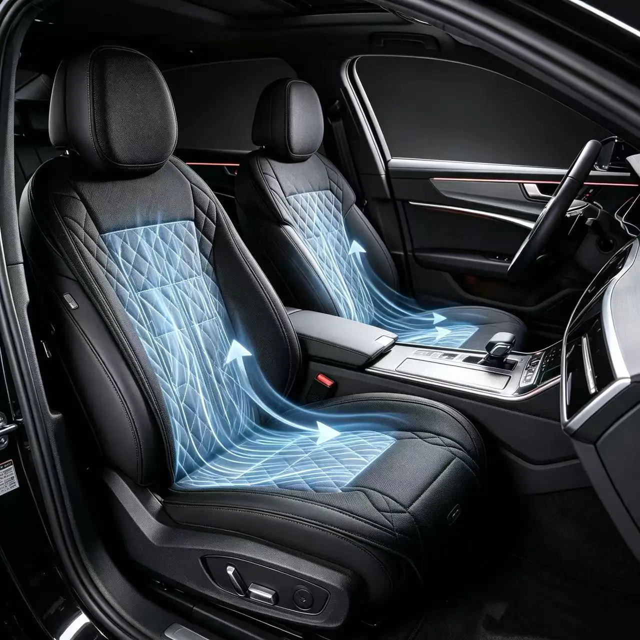 Yanace Car Seat Cooling Pad Dual Fan Ventilation Cushion for Summer Universal 12V/24V Breathable Mesh Cover Adjustable Airflow
