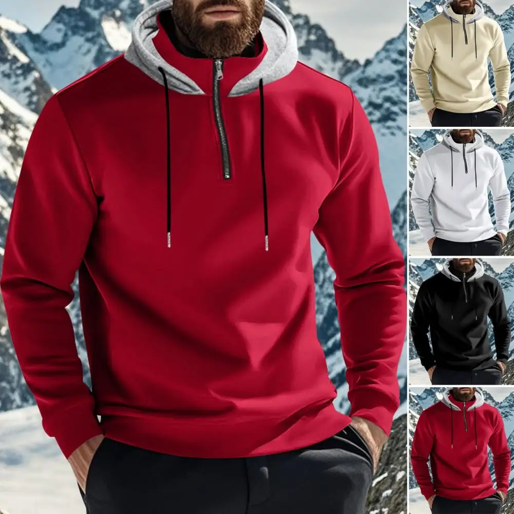 Men's Casual Sports Hoodie Spring And Autumn Fashion Pull Rope Hooded Solid Color Loose Long-sleeved Blouse Pullover Sweatshirts