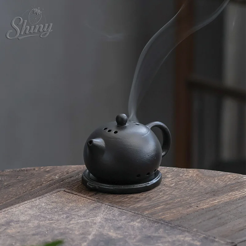 

Vintage Chinese Style Teapot Shape Alabaster Small Auspicious Clouds Incense Burner Indoor Decorations Desktop Ornaments