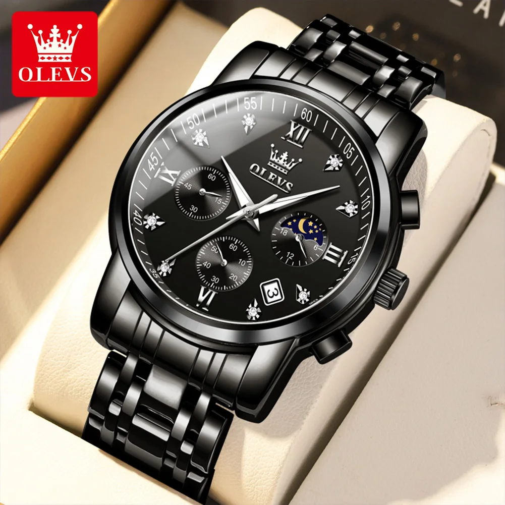 

OLEVS мужские часы лучший бренд класса люкс из нержавеющей стали водостойкий светящийся хронограф кварцевые часы модные деловые наручные часы