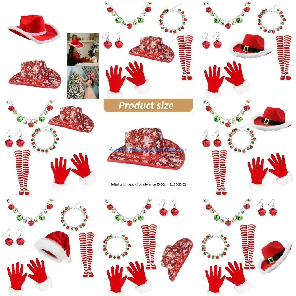 

E56A Christmas Santa Hat Stockings Necklace Gloves Earrings Bracelet Photo Props