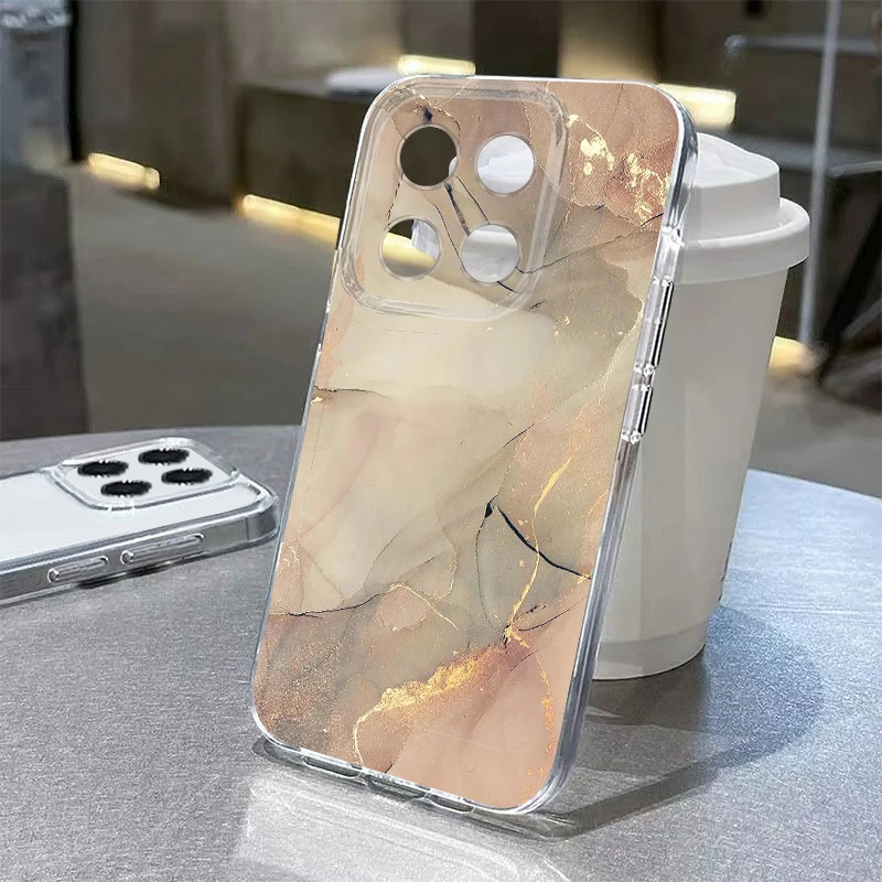 Transparent Colored Marble Patterned Phone Case For Xiaomi Poco X6 X7 M6 Pro 4G Shockproof Soft Silicone Clear Protection Cover